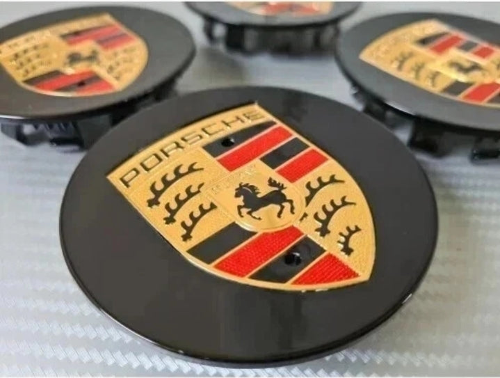 Porsche Wheel Centre Caps- Black & Gold