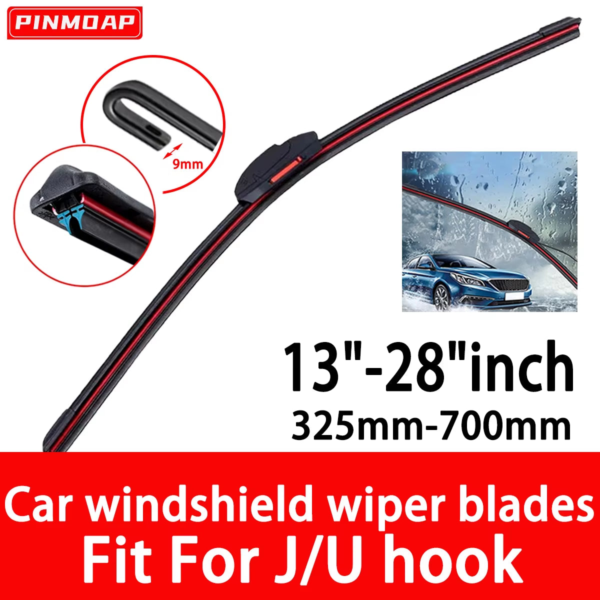 J U Hook Double Rubber Wiper Blades for Car Windshield Wipers 13 "14" 16 "18" 19 "20" 21 "22" 24 "26" 28 "Waterproof Wipers