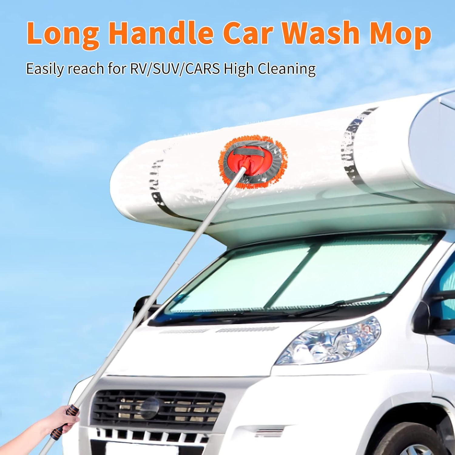 62'' Car Wash Brush with Long Handle, Scratch-Free Soft Bristles Sturdy Car Wash Mop, Complete Cleaning Brush Kit Wash Mitt Towel Windshield Squeegee Wheel Tire Brush for Car Truck RV Orange