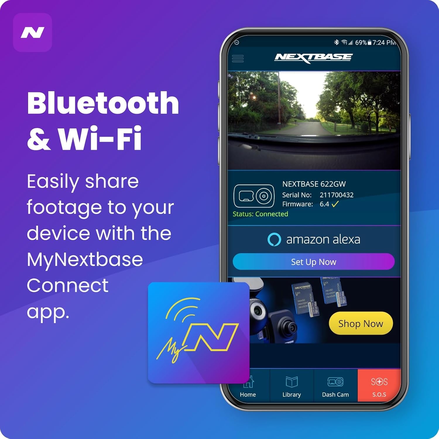 422GW Dash Cam Front with Hardwire Kit, 64GB SD Card & Case - 1440P 2K Car Camera, Wifi, GPS, SOS, Night Vision, Parking Mode, Voice Control, 2.5" IPS Touch Screen