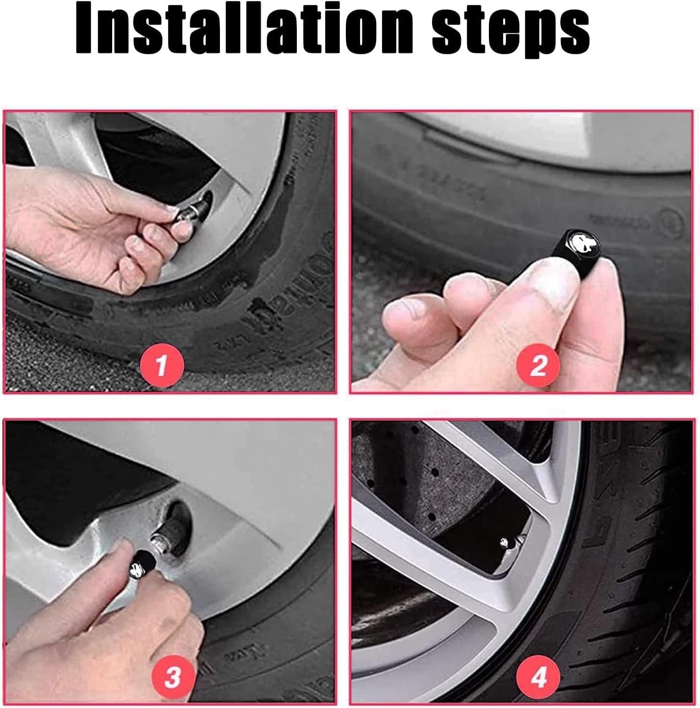 4 Pack Skull Car Wheel Tire Valve Stem Caps, Airtight Dust Proof Covers,Universal Tire Air Valve Caps for Cars, Trucks, Bicycles (Black)