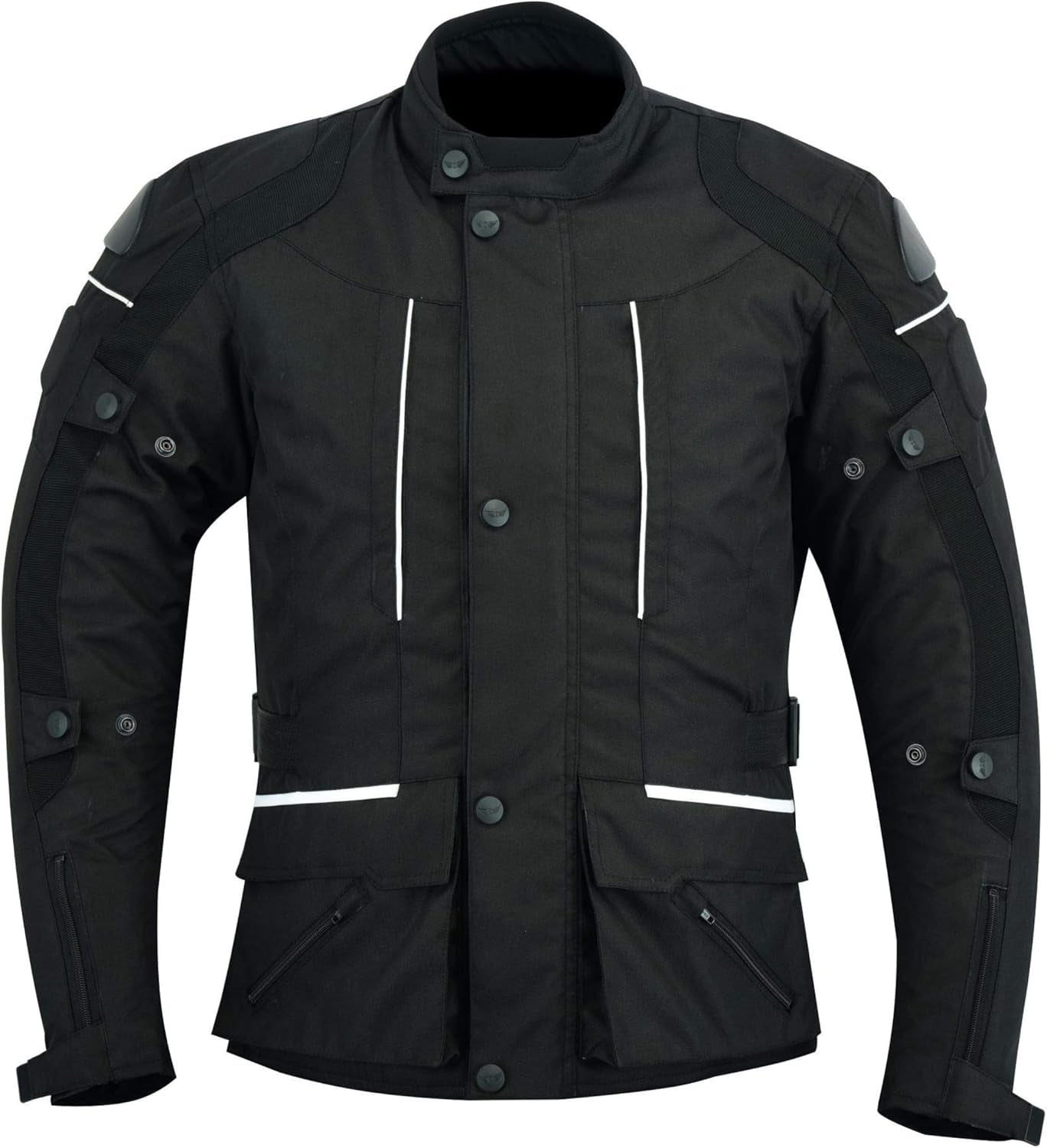 Mens Black/Grey Black/Red Black/High Viz Textile Motorcycle Motorbike Jacket Waterproof CE Armoured (UK, Alpha, M, Regular, Regular, Black)