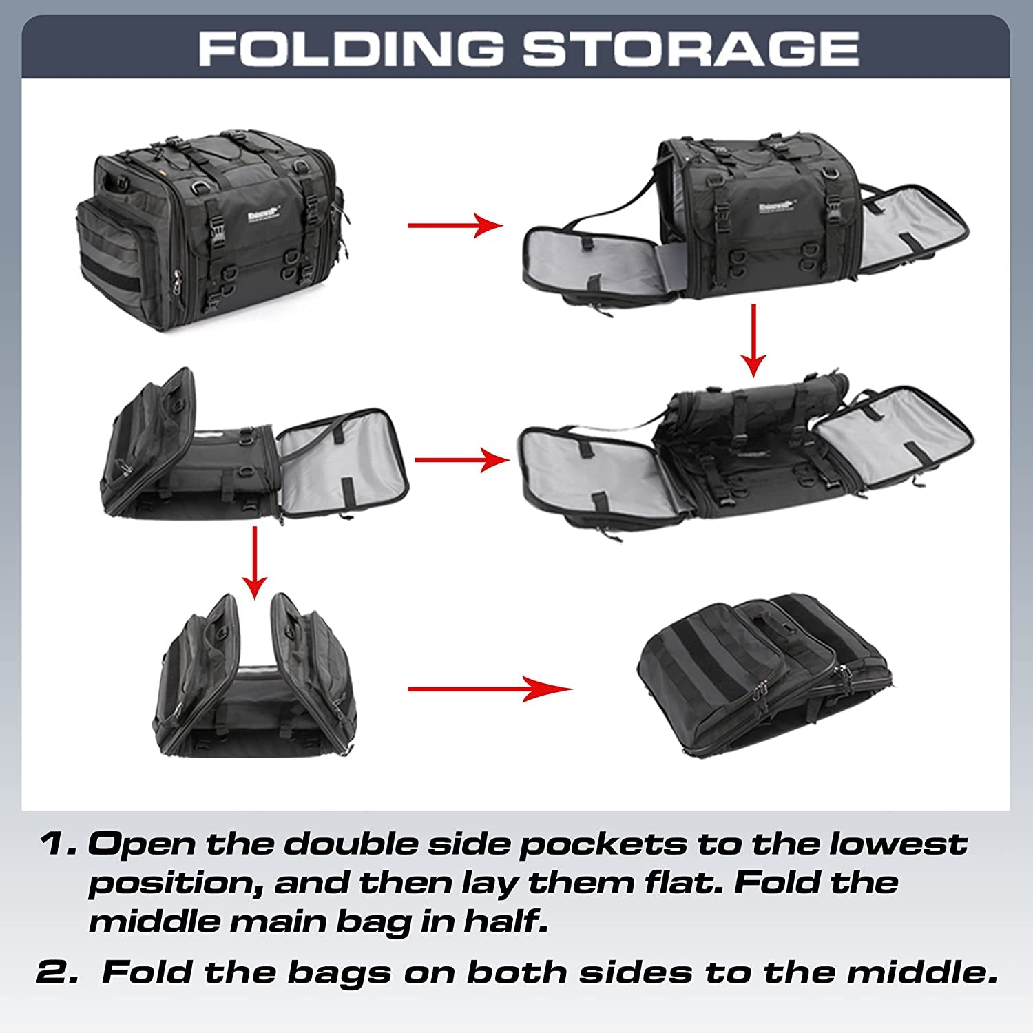 Motorcycle Tail Bag - 40-60L Expandable Motorbike Helmet Bag with Waterproof Rain Cover
