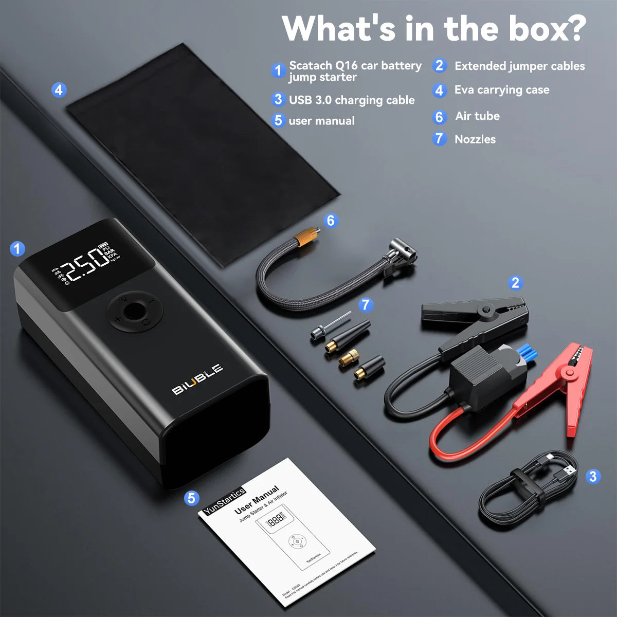 6000A Car Jump Starter Power Bank Portable 160PSI Air Pump Car Battery Emergency Boosters Starting Device Car Starter