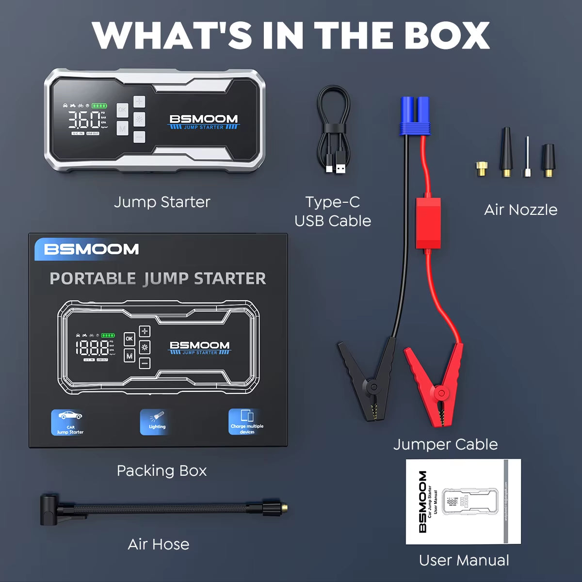 6000A Car Jump Starter Power Bank Portable 160PSI Air Pump Car Battery Emergency Boosters Starting Device Car Starter