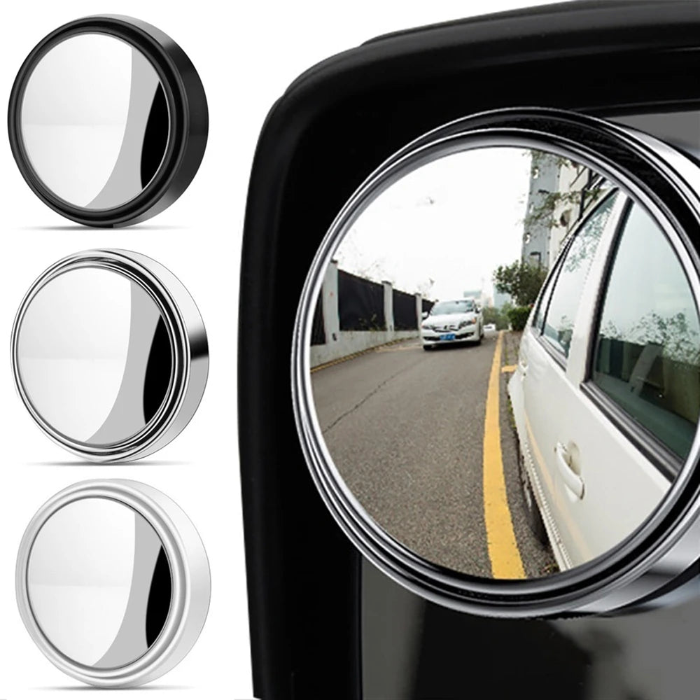 2 Pcs Car Round Frame Convex Blind Spot Mirror Wide-angle 360 Degree Adjustable Clear Rearview Auxiliary Mirror Driving Safety