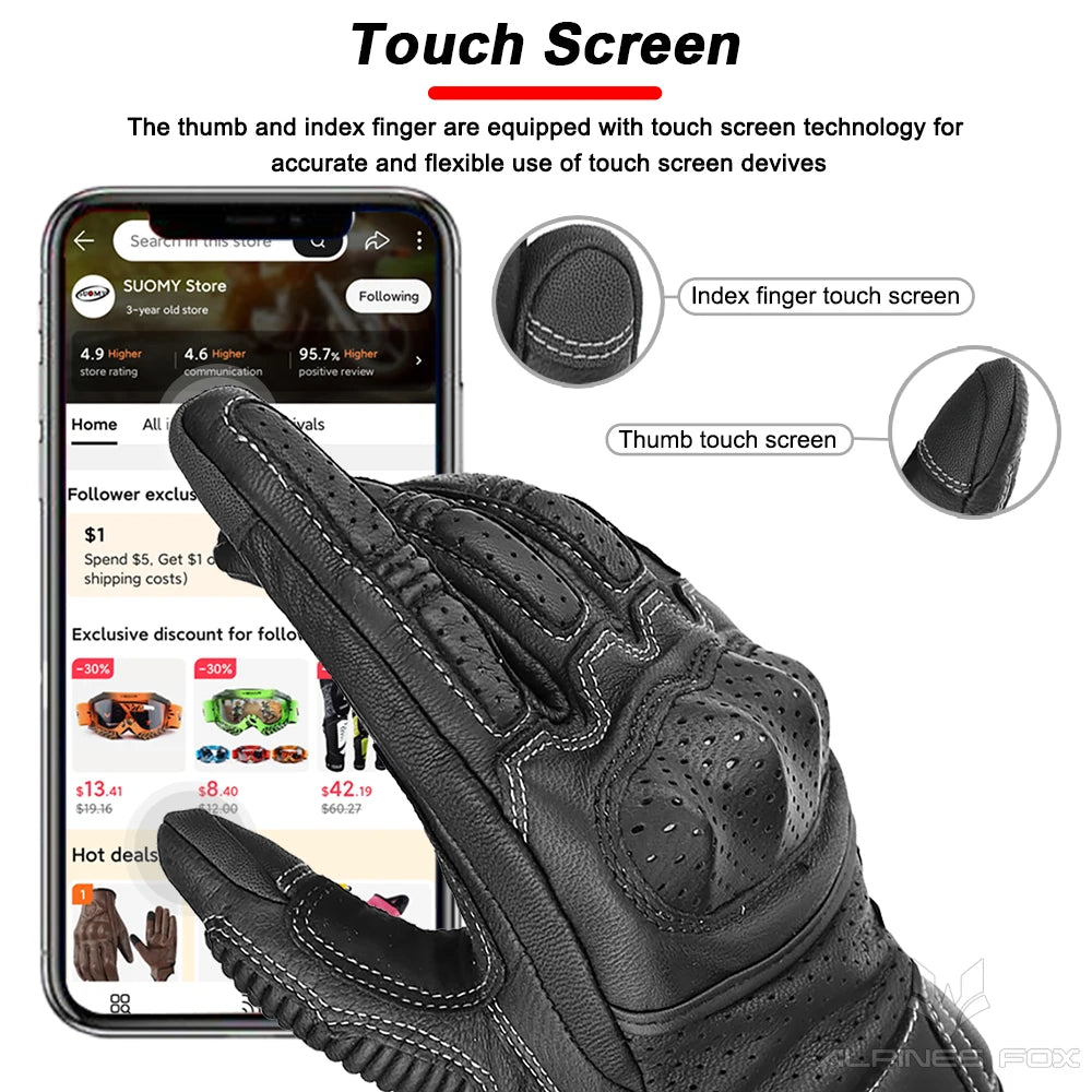 Summer Retro Perforated Leather Motorcycle Gloves Men Women Full Finger Motocross Biker Glove Guantes Moto Equipment M-XXL