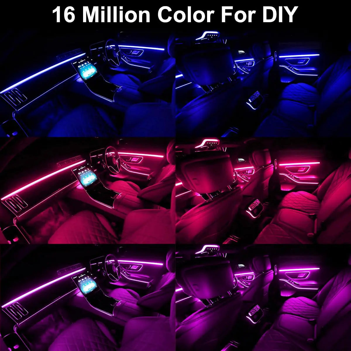 Car LED Lights Interior – RGB 5-in-1 Ambient Lighting Kit with 236 Inches Fiber Optic, Wireless Control