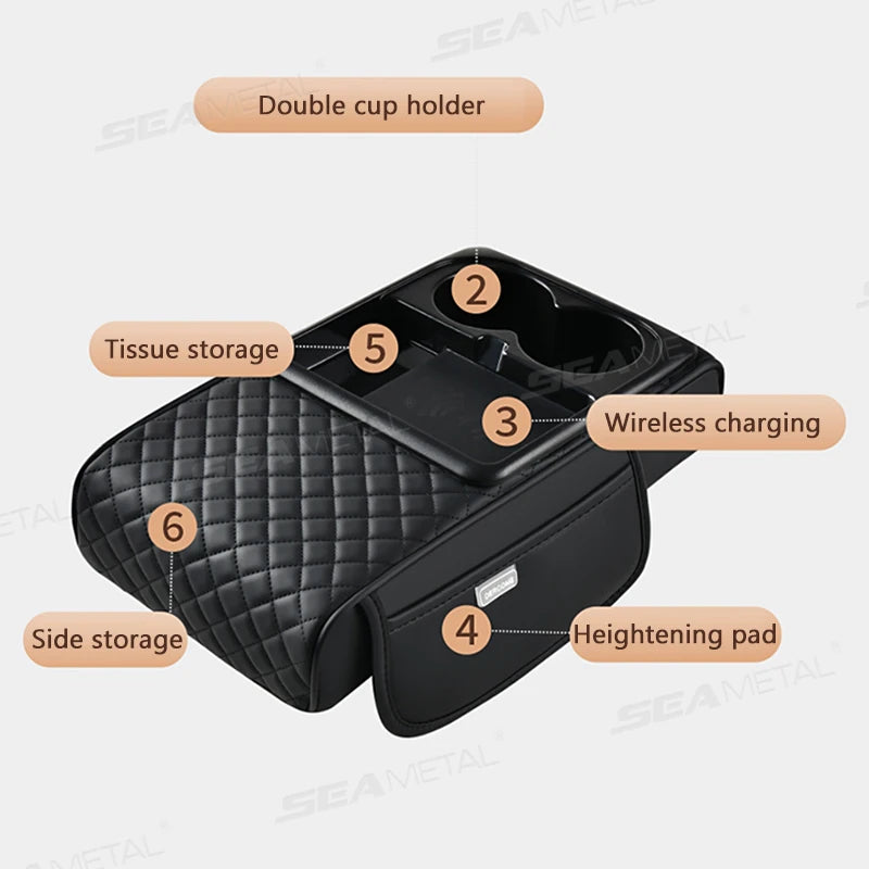 BLALION Car Arm Rest Cushion Thicken High-Density Sponge Center Console Armrest Box Cover Auto Elbow Support Wireless Charging