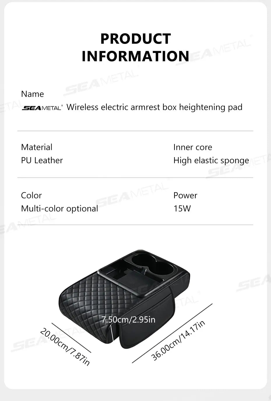 BLALION Car Arm Rest Cushion Thicken High-Density Sponge Center Console Armrest Box Cover Auto Elbow Support Wireless Charging