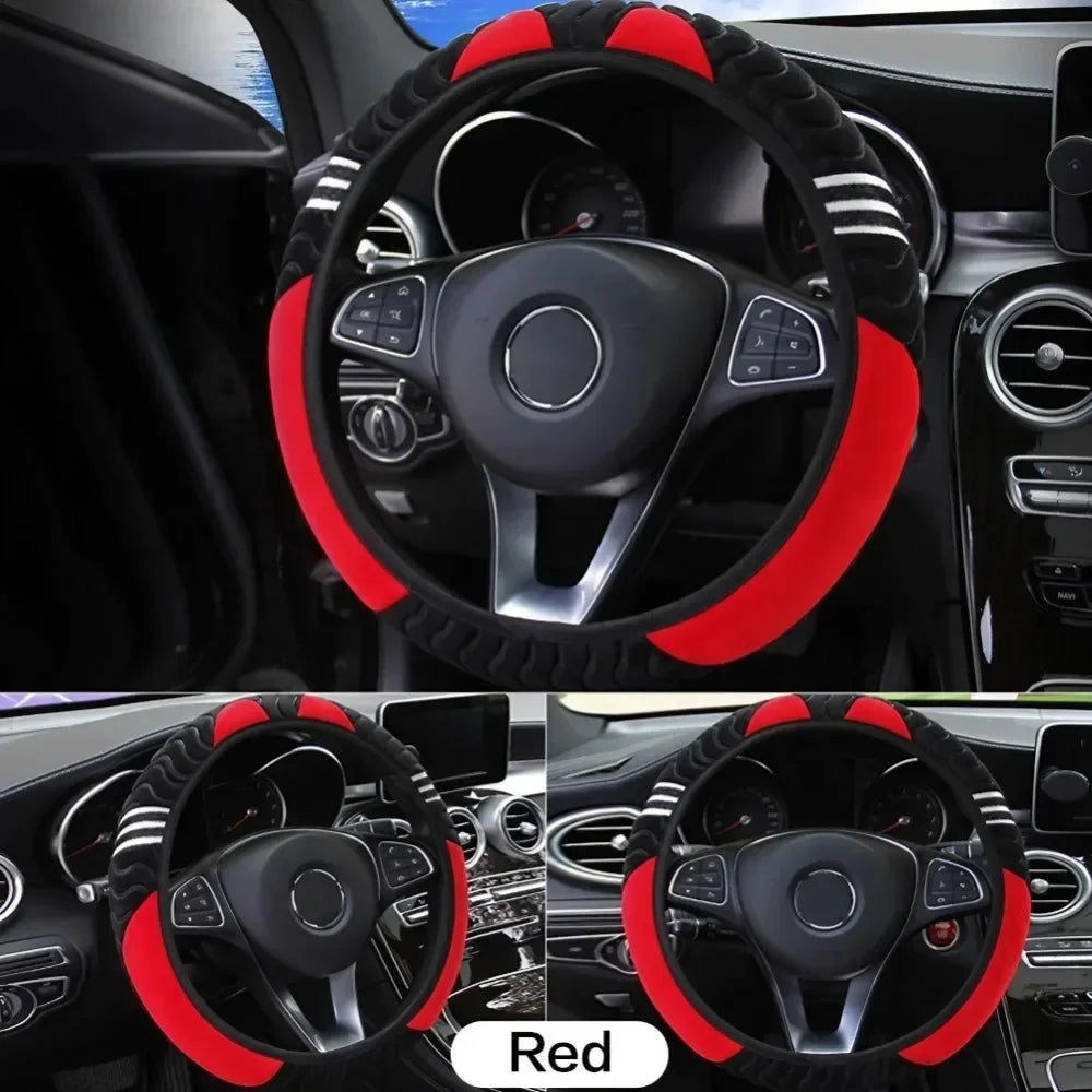 Breathable PU Leather Anti-Slip Universal Car Steering Wheel Cover, Interior Decoration Accessories
