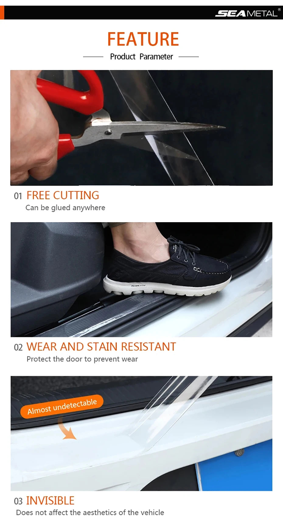 SEAMETAL Car Sticker Transparent Car Door Edge Stickers Anti Scratch Door Sill Protector Film for Auto Threshold Trunk Bumper