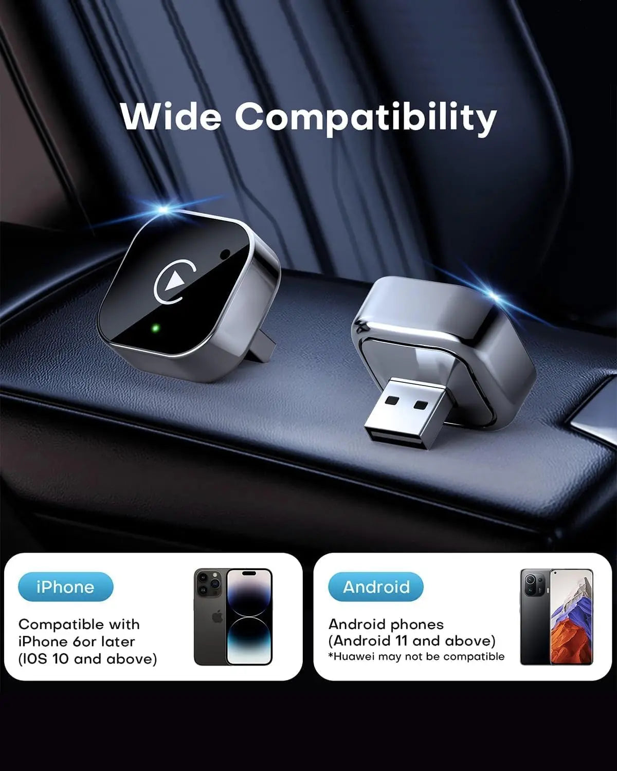 Wireless CarPlay & Android Auto Adapter Plug & Play USB Dongle, Fast Auto Connect