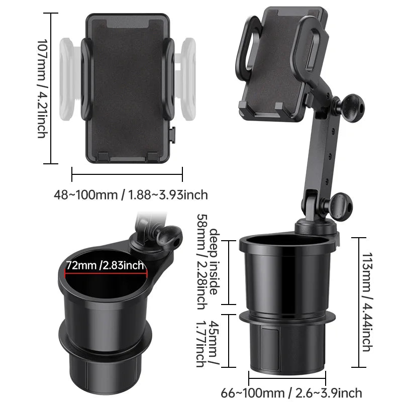 Adjustable Car Cup Holder Expander with Phone Mount & Storage Tray