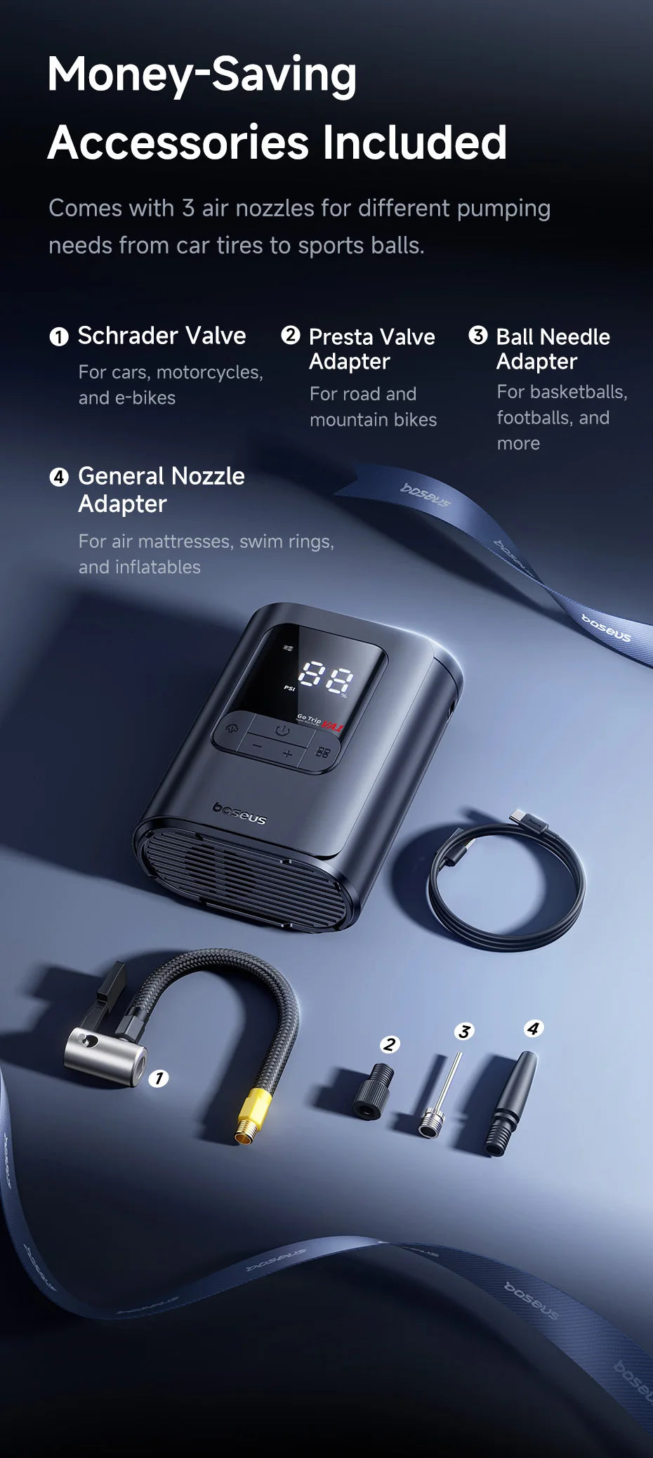 EliteRide SmartAir Wireless - Car Motorcycles & Bicycle Electric Tire Inflator with LCD Digital Display