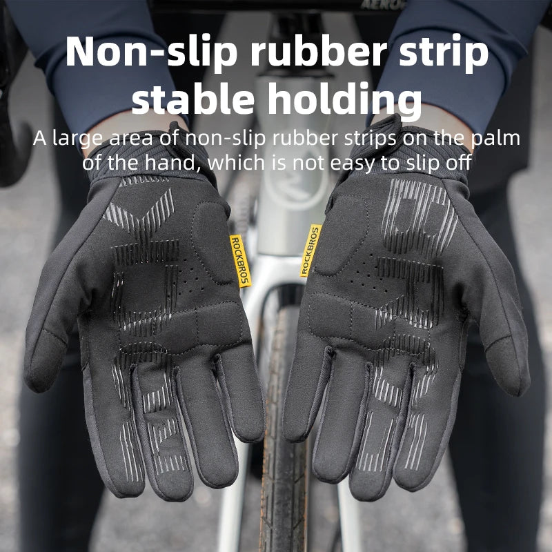 ROCKBROS Keep Warm Bicycle Gloves Full Finger Men Winter Autumn Windproof Fleece Cycling Glove Touch Screen MTB Road Bike Gloves