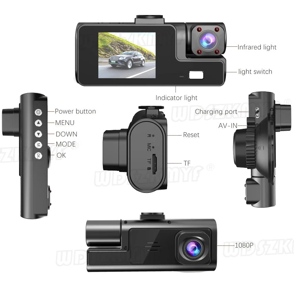 3 Lens Car Recorder with Memory Card Car Camera 1080P VCR WIFI Car DVR 2 Lens Front and Rear View Camera Night Vision Car Access