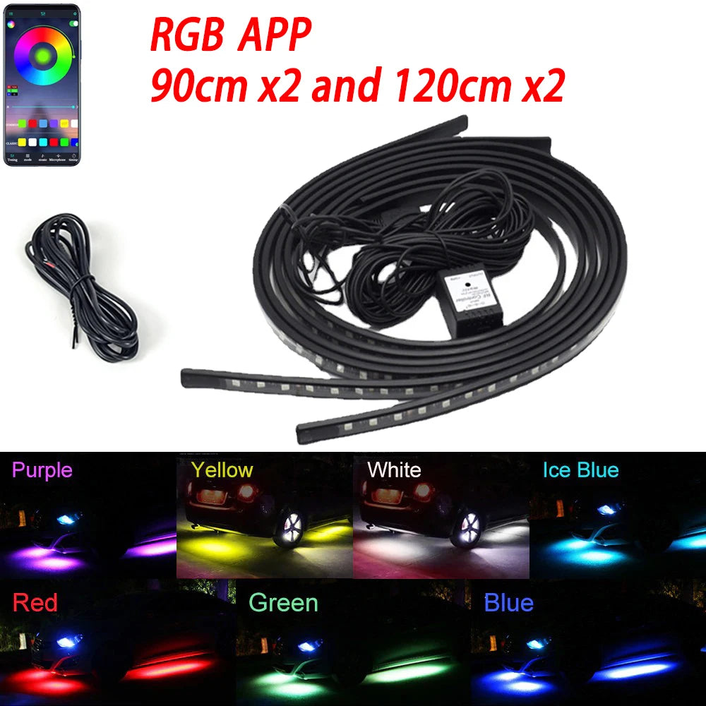 RGB Flexible Car Underglow Light Strip – 12V LED Underbody Ambient Light with App Control Neon Decorative Lamps