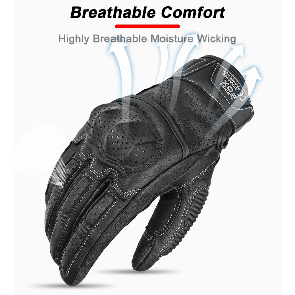 Summer Retro Perforated Leather Motorcycle Gloves Men Women Full Finger Motocross Biker Glove Guantes Moto Equipment M-XXL