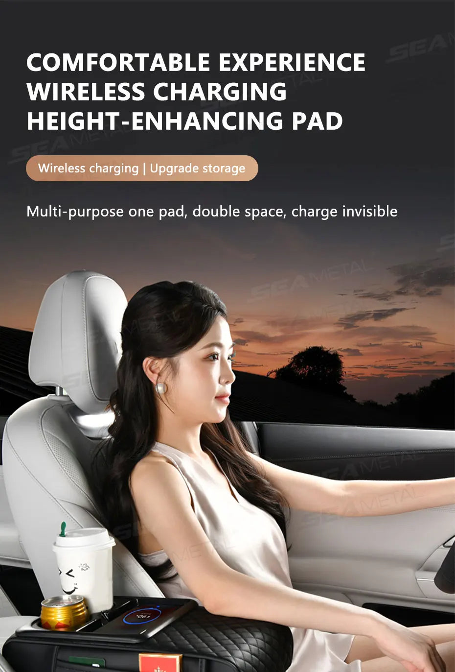 BLALION Car Arm Rest Cushion Thicken High-Density Sponge Center Console Armrest Box Cover Auto Elbow Support Wireless Charging