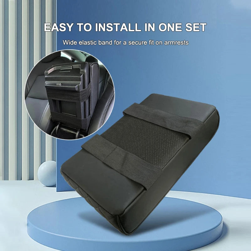 SEAMETAL Car Armrest Box Pad PU Leather Center Console Cover Elbow Rest Cushion Mat with Cup Holder Auto Arm Rest Extension Pad