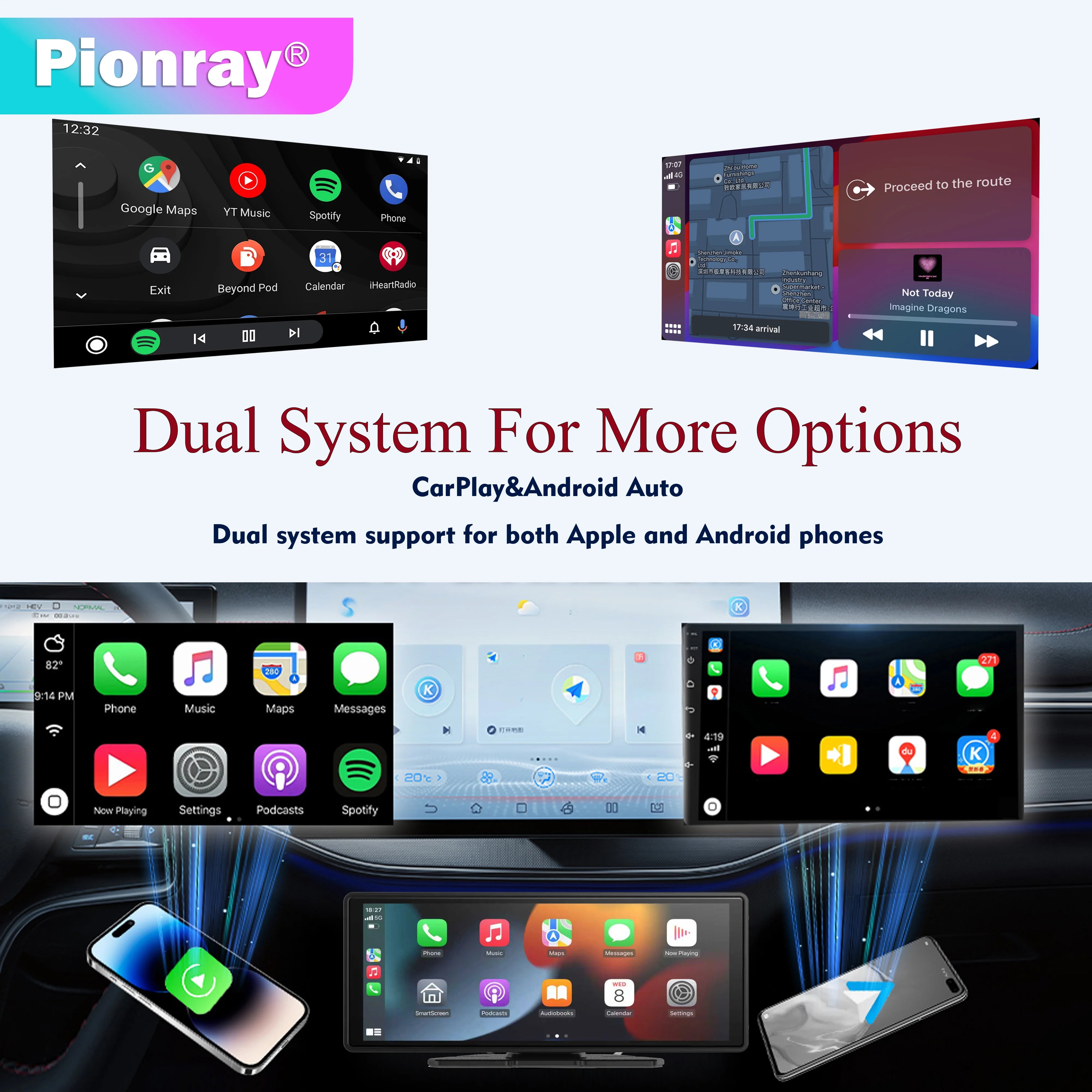 Wireless Portable Carplay Screen for Car 10.26Inch Carplay & Android Auto Car Touch Stereo, with Dash Cam, Backup Camera
