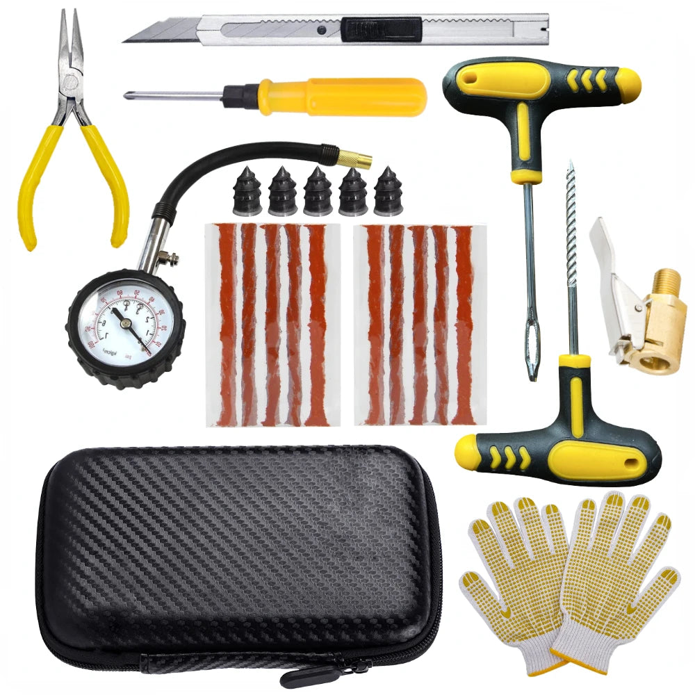 Car & Motorcycle Tire Repair Kit Emergency Puncture Plug Tool Set
