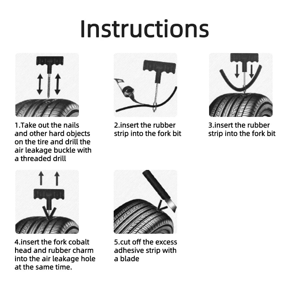 Car & Motorcycle Tire Repair Kit Emergency Puncture Plug Tool Set