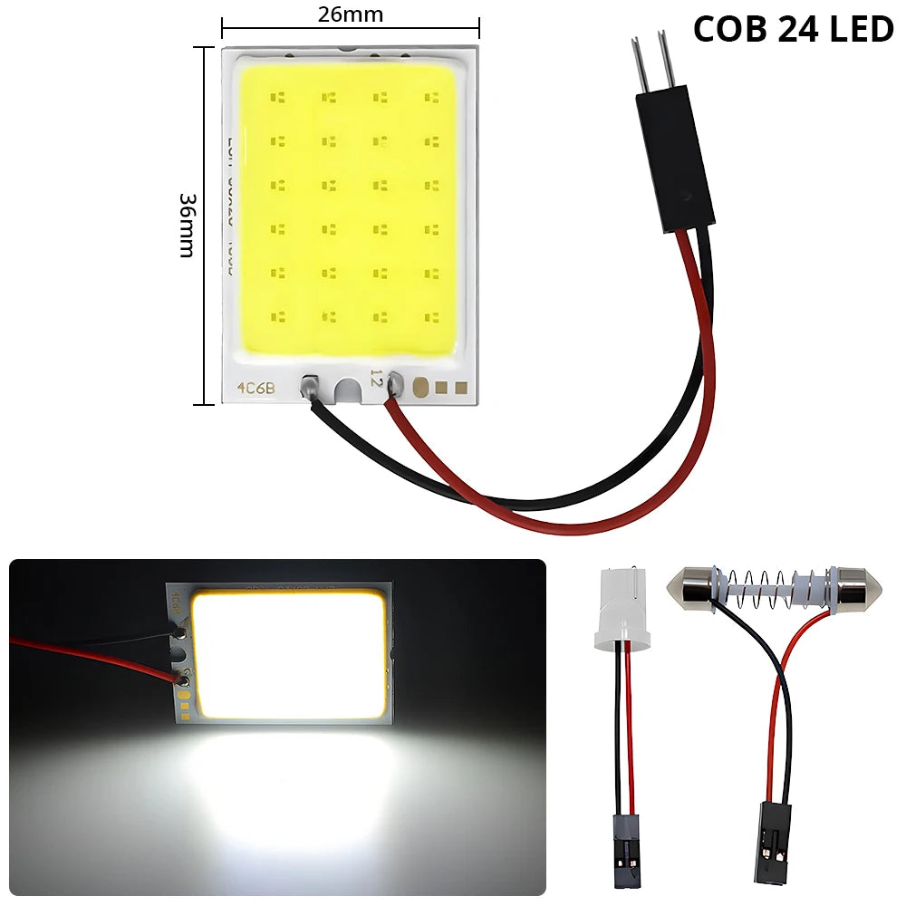 1pc T10 W5w Cob 24SMD 36SMD 48SMD Car Led Clearance License Panel Lamp Auto Interior dome Reading Bulb Trunk Festoon Light white