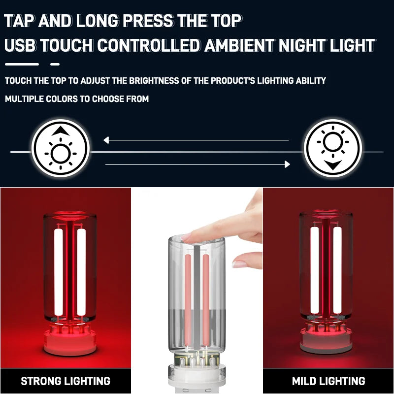 Car Atmosphere Light USB Night Light Touch Dimming LED Incandescent Filament Lamp Bulb Emergency Lighting Plug Play Ambient Lamp