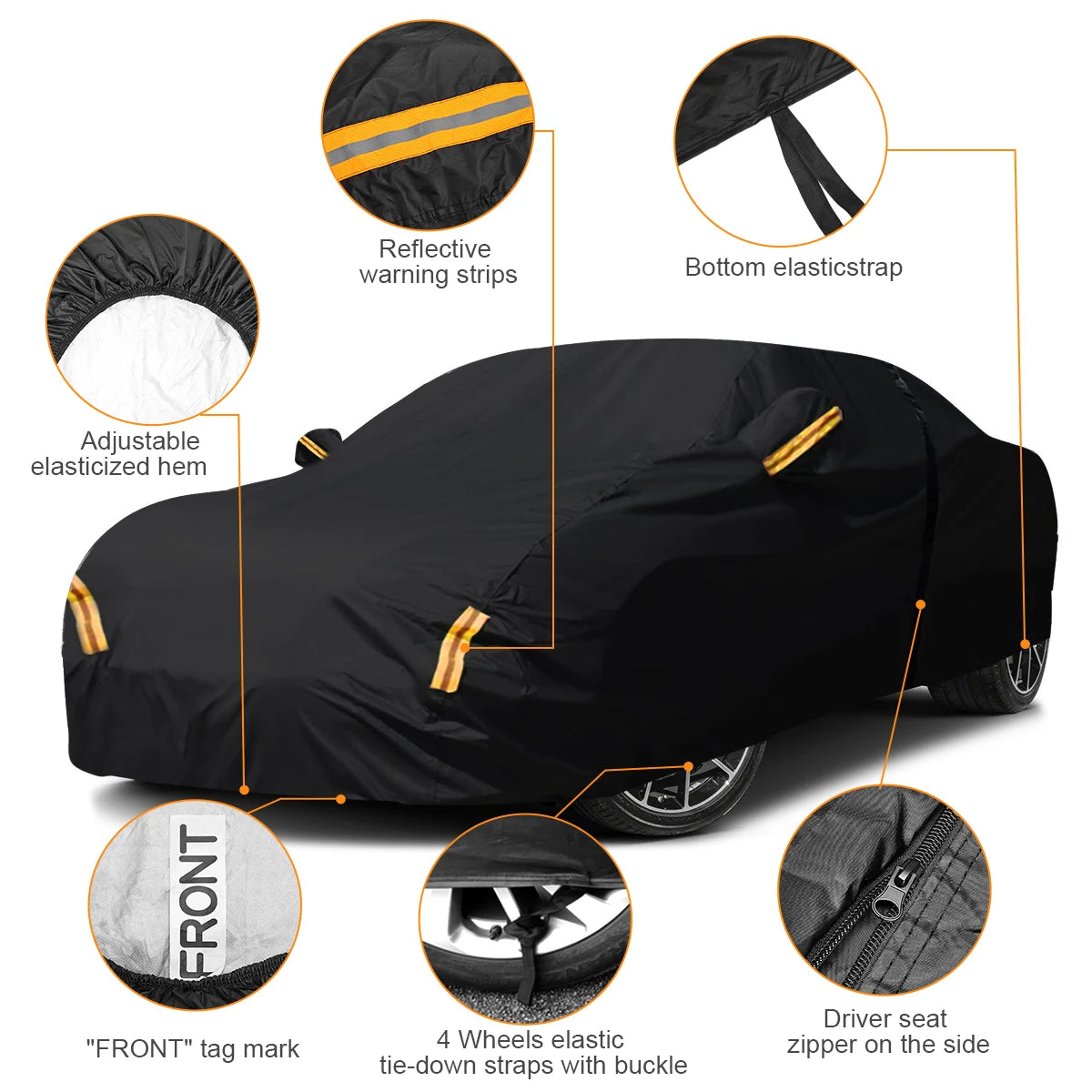 NEVERLAND Car Cover Full Exterior Covers 190T Polyester Taffeta BLACK Size XL 500x185x150CM