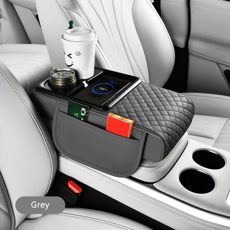 BLALION Car Arm Rest Cushion Thicken High-Density Sponge Center Console Armrest Box Cover Auto Elbow Support Wireless Charging