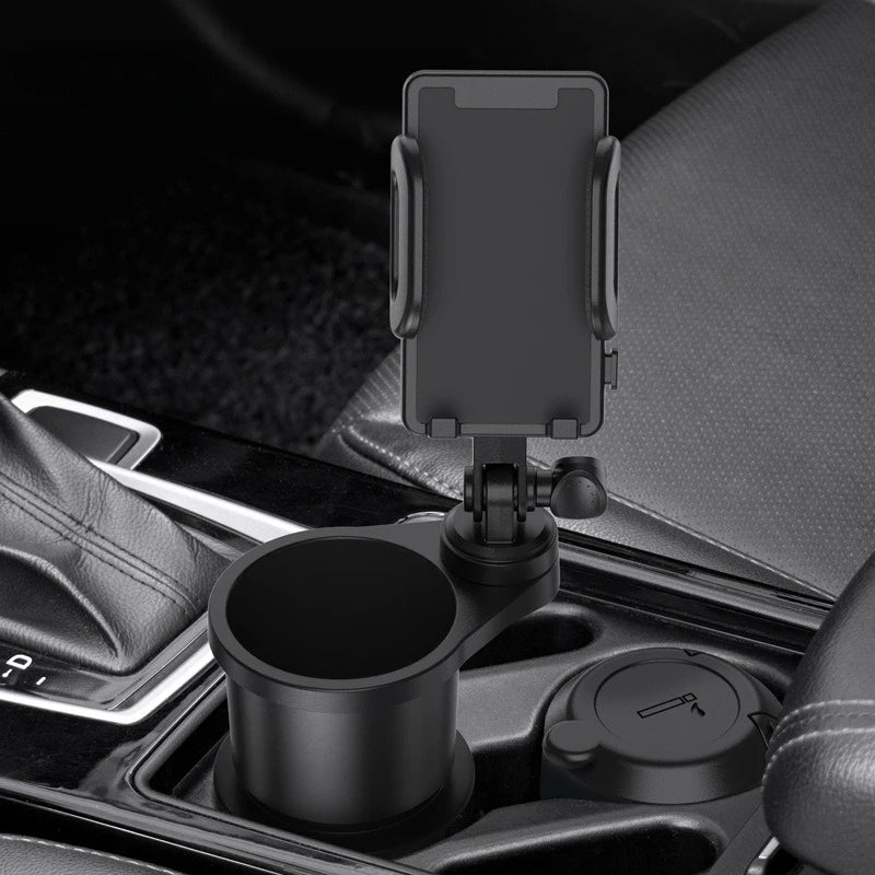 Adjustable Car Cup Holder Expander with Phone Mount & Storage Tray
