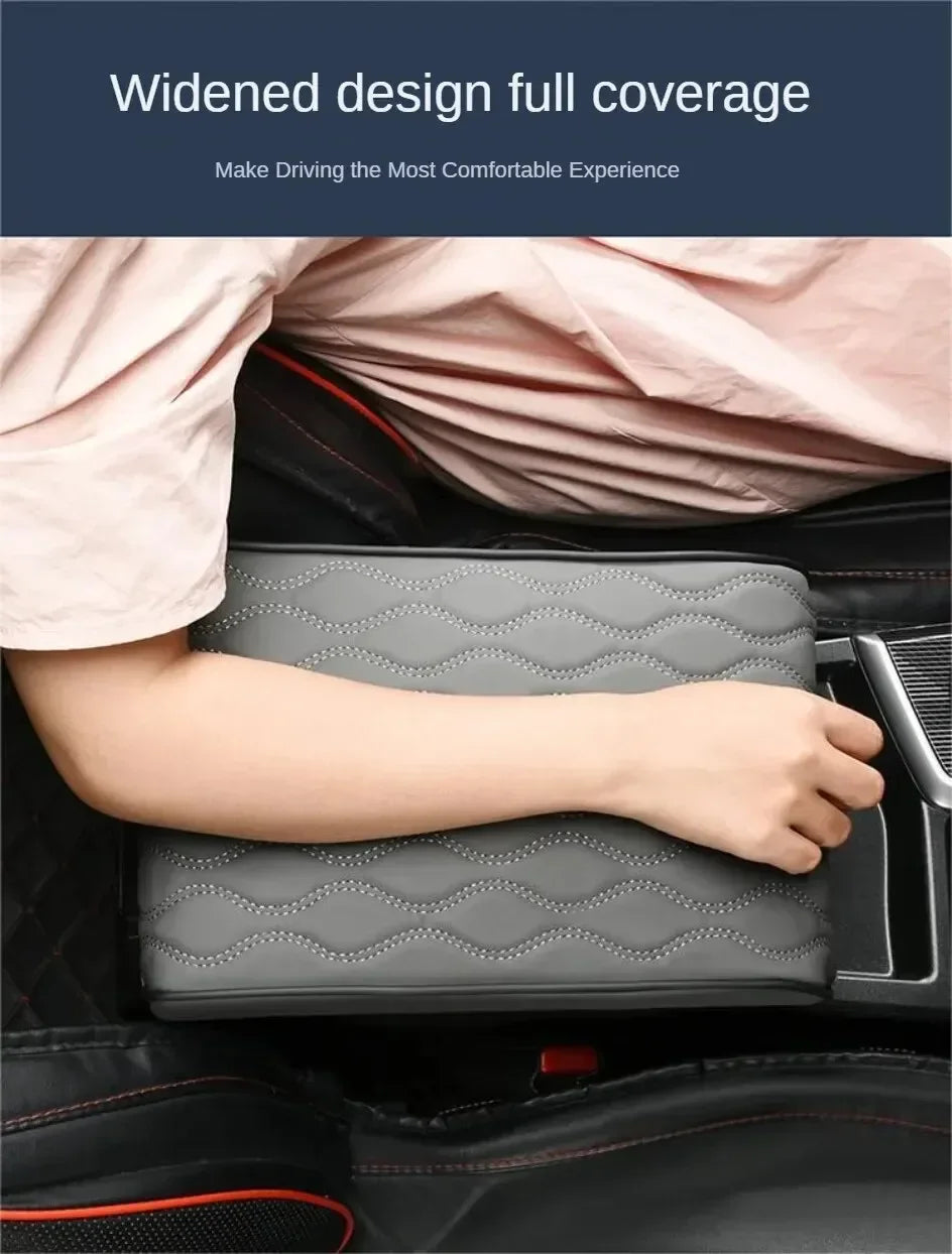 Wave Embroider PU Leather Car Armrest Mat Center Console Arm Rest Protection Cushion Auto Armrests Storage Box Cover Pad Visible