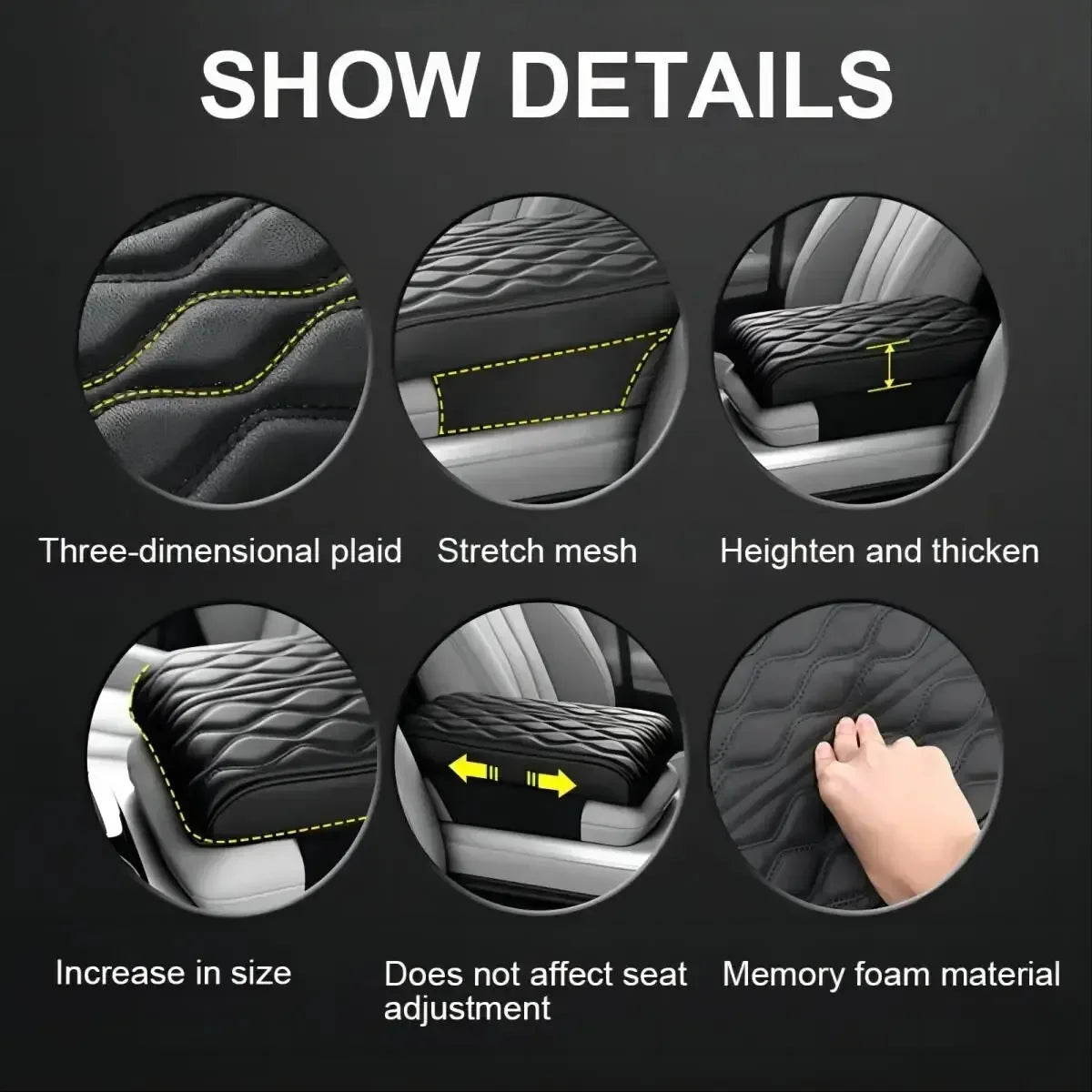 Wave Embroider PU Leather Car Armrest Mat Center Console Arm Rest Protection Cushion Auto Armrests Storage Box Cover Pad Visible