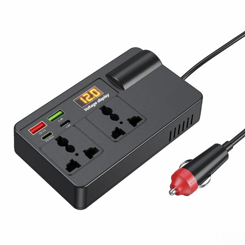 200W Car Power Inverter DC 12V/24V to AC 220V with USB-C & Fast Charging