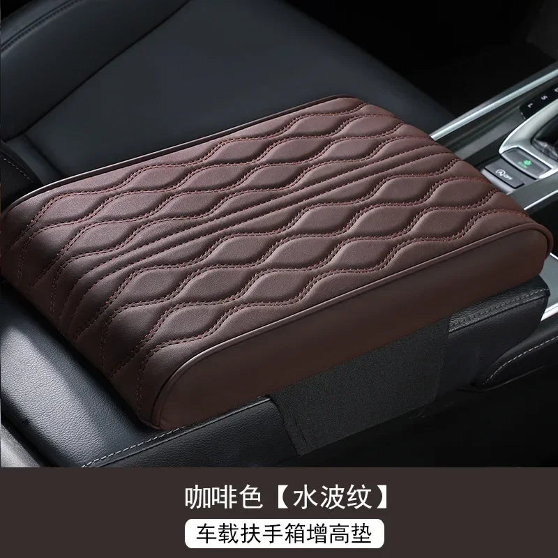 Wave Embroider PU Leather Car Armrest Mat Center Console Arm Rest Protection Cushion Auto Armrests Storage Box Cover Pad Visible