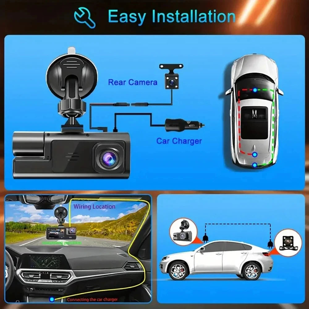 3 Lens Car Recorder with Memory Card Car Camera 1080P VCR WIFI Car DVR 2 Lens Front and Rear View Camera Night Vision Car Access