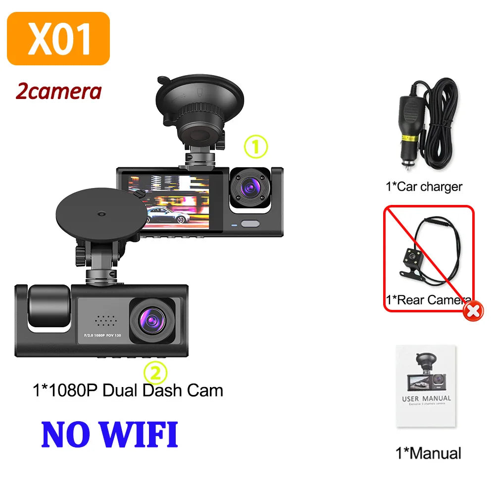 3 Lens Car Recorder with Memory Card Car Camera 1080P VCR WIFI Car DVR 2 Lens Front and Rear View Camera Night Vision Car Access