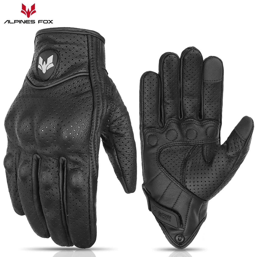 Summer Retro Perforated Leather Motorcycle Gloves Men Women Full Finger Motocross Biker Glove Guantes Moto Equipment M-XXL