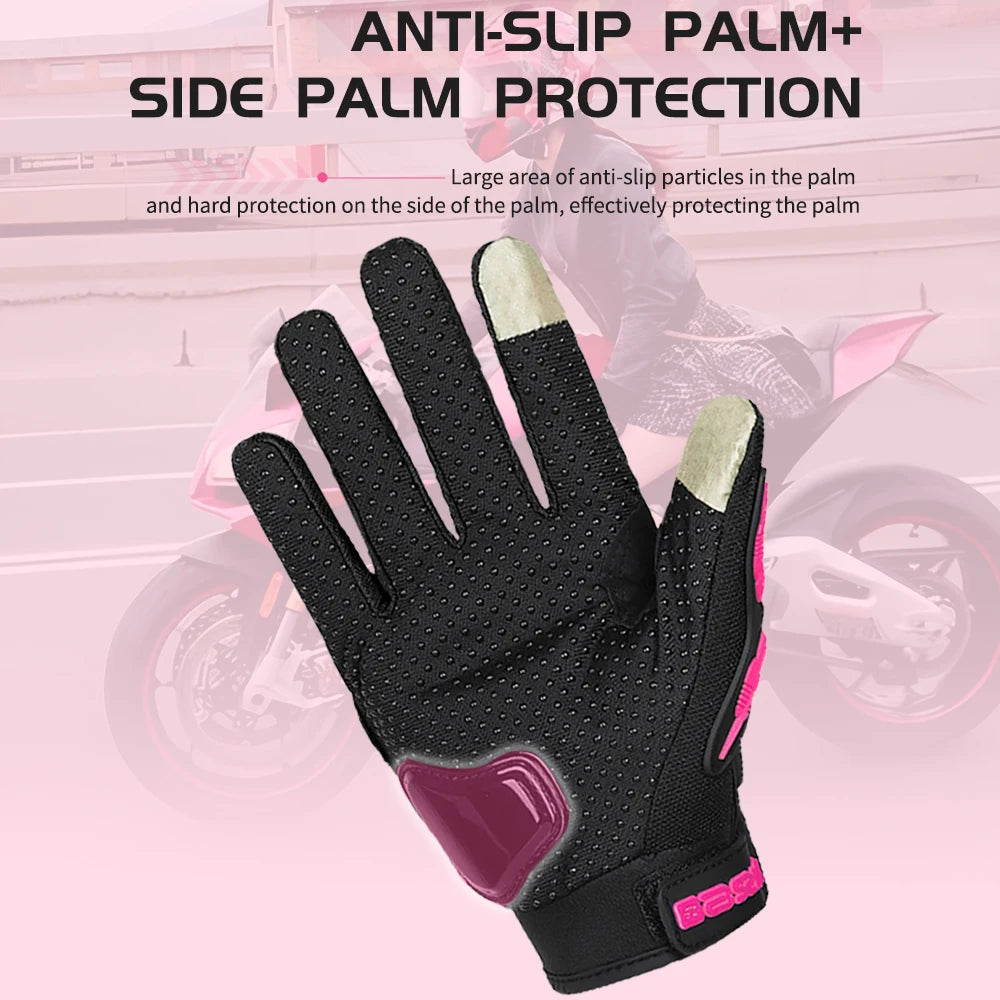 Summer Lady Pink Motorcycle Gloves Women Breathable Motorbike Riding Gloves Anti-fall Touch Function Motocross Moto Biker Gloves