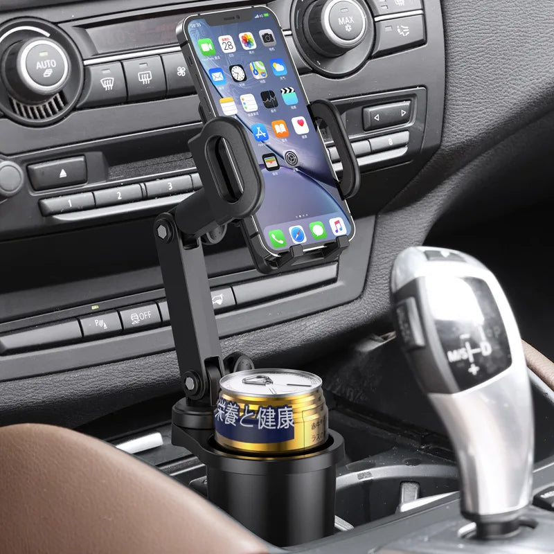 Adjustable Car Cup Holder Expander with Phone Mount & Storage Tray