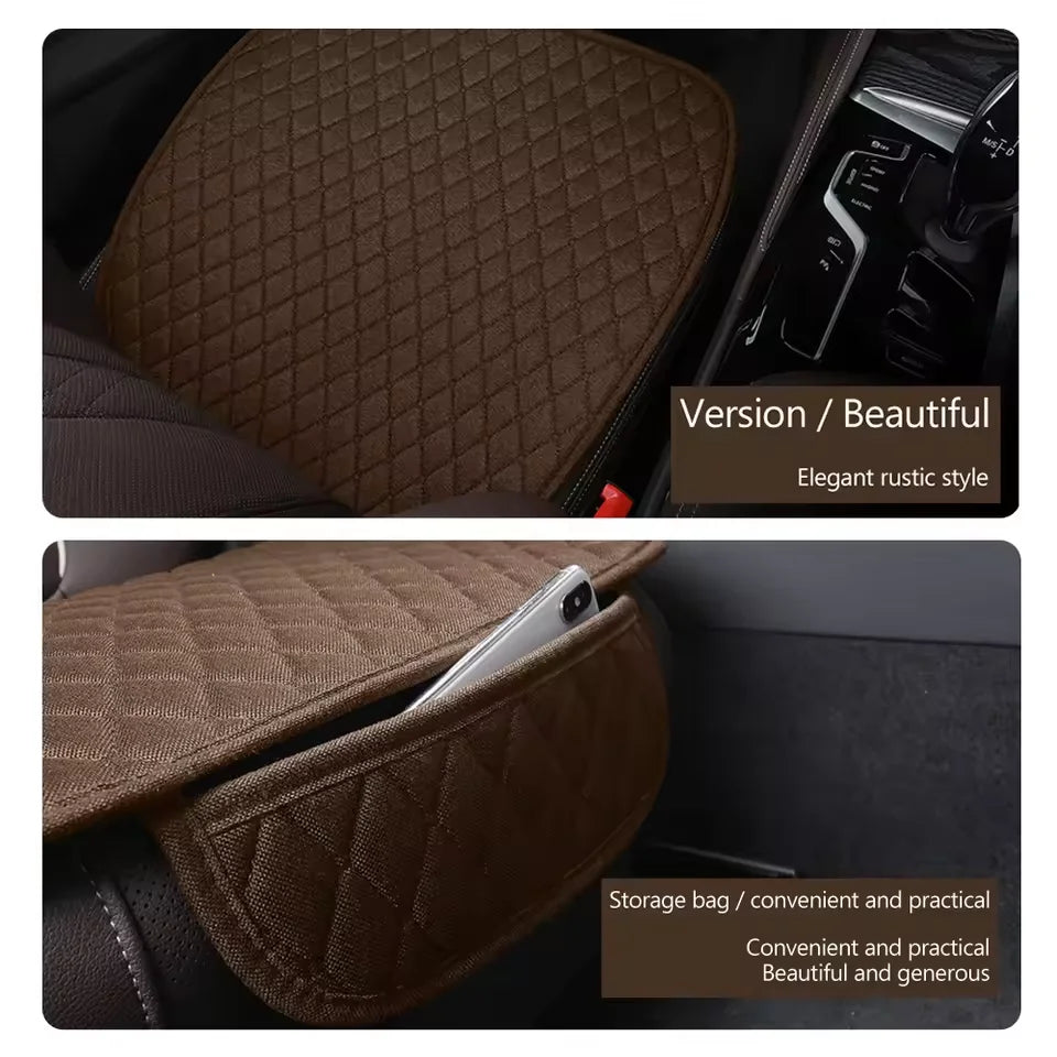 Universal Flax Car Seat Cover Front Rear Cushion Comfortable Breathable Protector Mat.