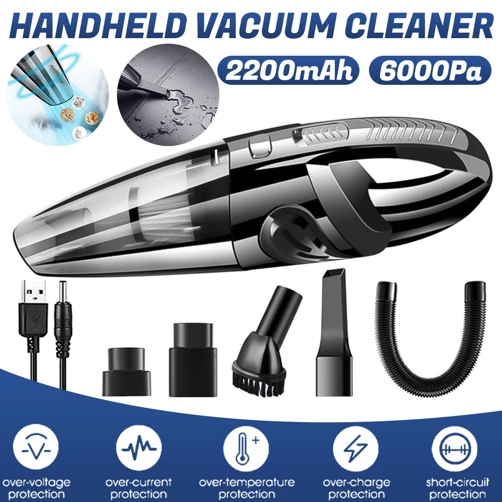 Wireless Handheld Vacuum Cleaner – 12000PA Strong Suction, USB Charging, Wet & Dry Cordless Car Vacuum