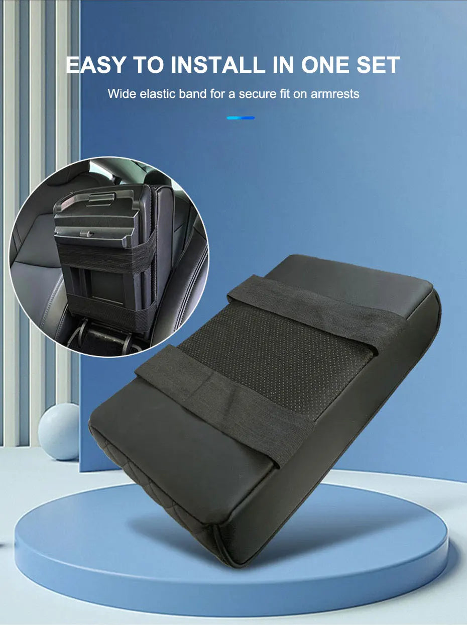 SEAMETAL Car Armrest Box Pad PU Leather Center Console Cover Elbow Rest Cushion Mat with Cup Holder Auto Arm Rest Extension Pad