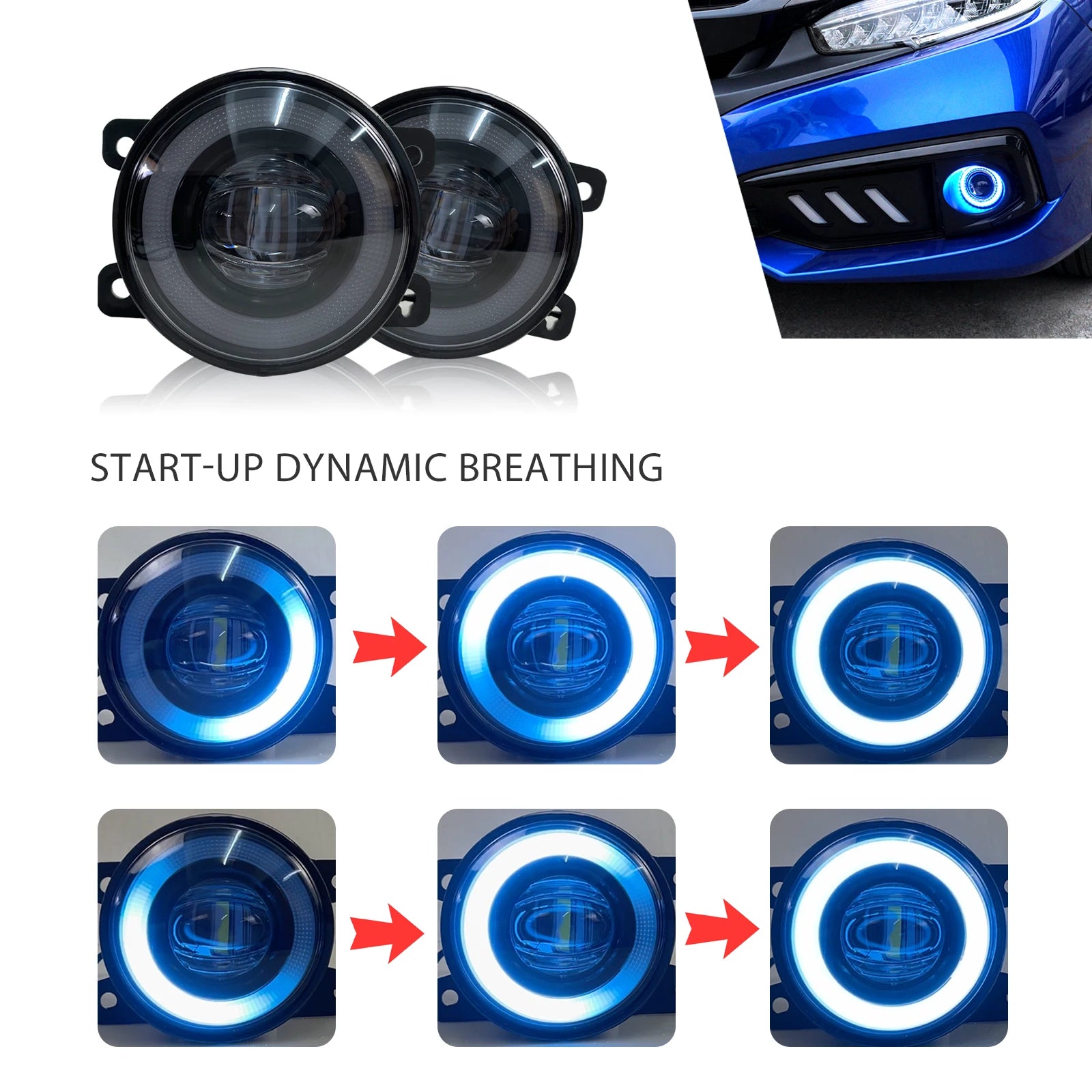 Car Parts Angel Eye Fog Lights – Dynamic Daytime Running Lights with LED Bulb
