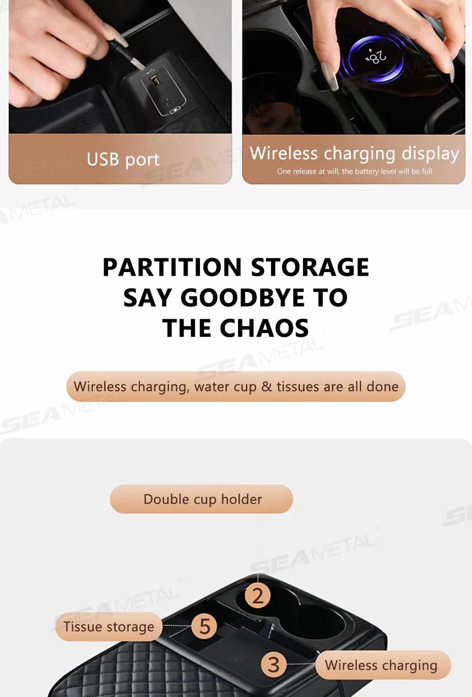 BLALION Car Arm Rest Cushion Thicken High-Density Sponge Center Console Armrest Box Cover Auto Elbow Support Wireless Charging