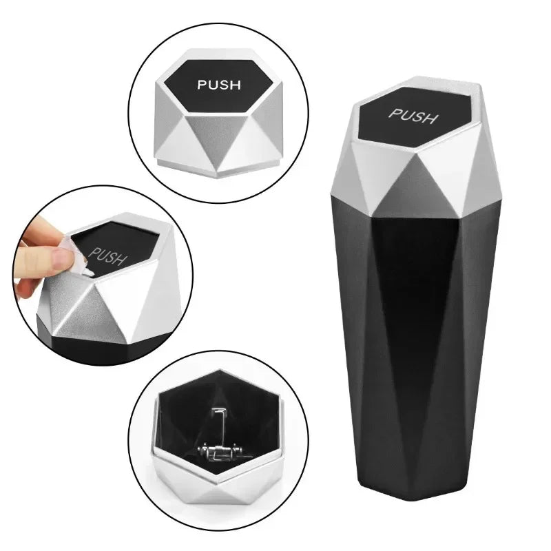 Mini Car Trash Can with Lid  Leak-Proof Portable Auto Garbage Bin