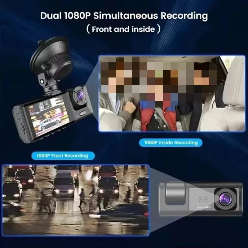 3 Channel 1080P Car Dash Cam Front, Rear & Interior DVR Recorder