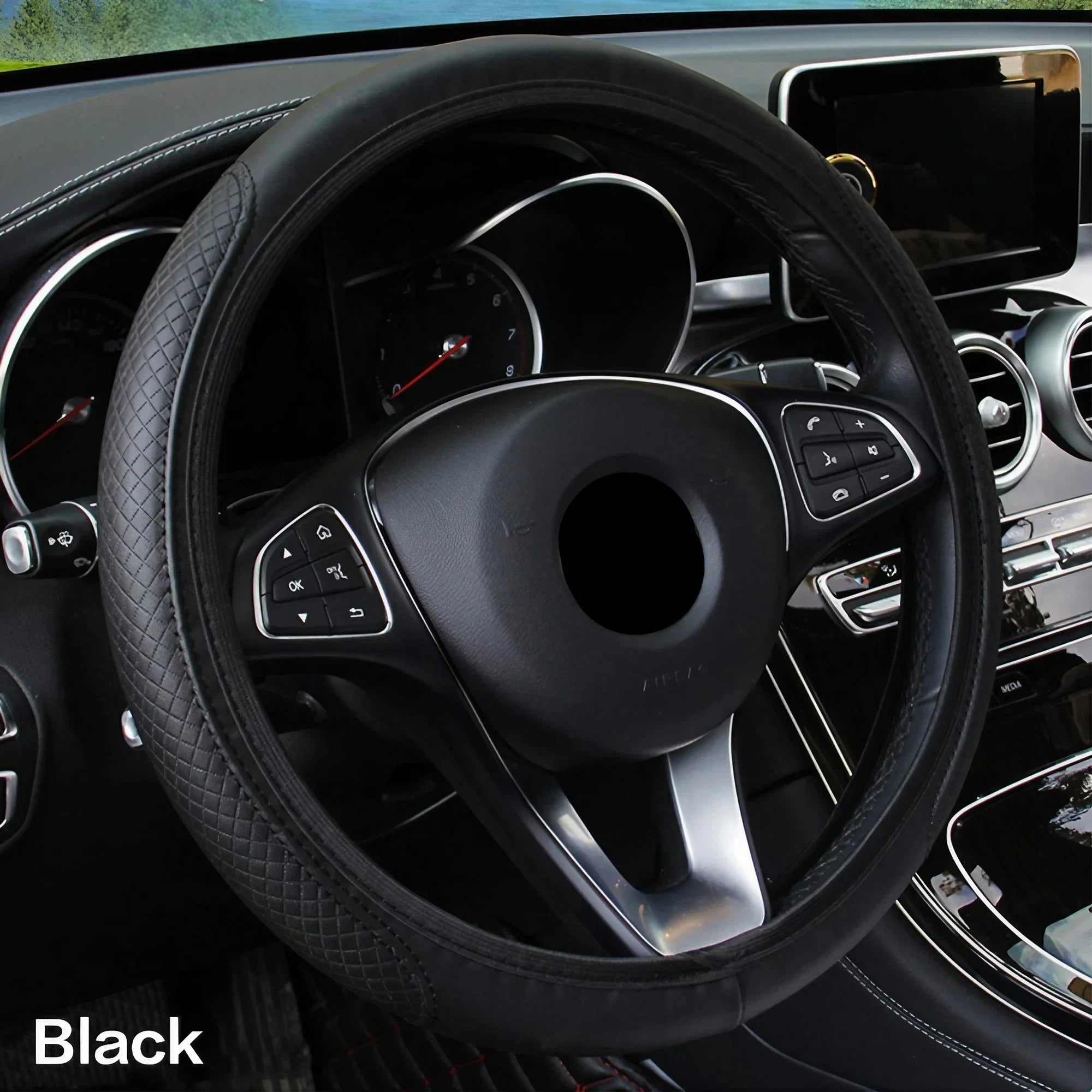 Breathable PU Leather Anti-Slip Universal Car Steering Wheel Cover, Interior Decoration Accessories